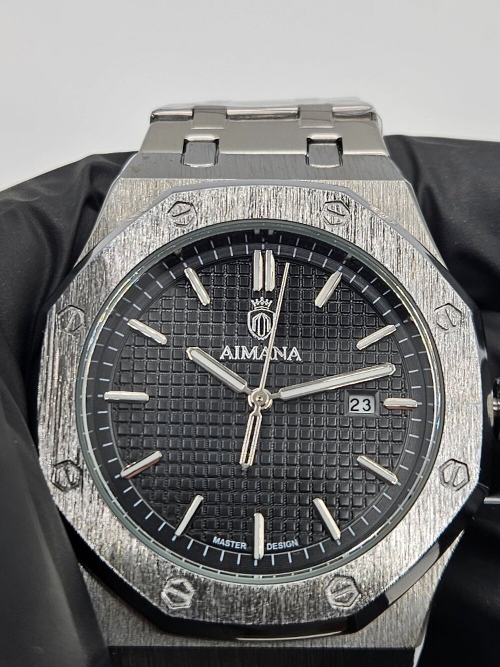 Aimana Frosted Finish Octagonal Steel Watch Black Dial